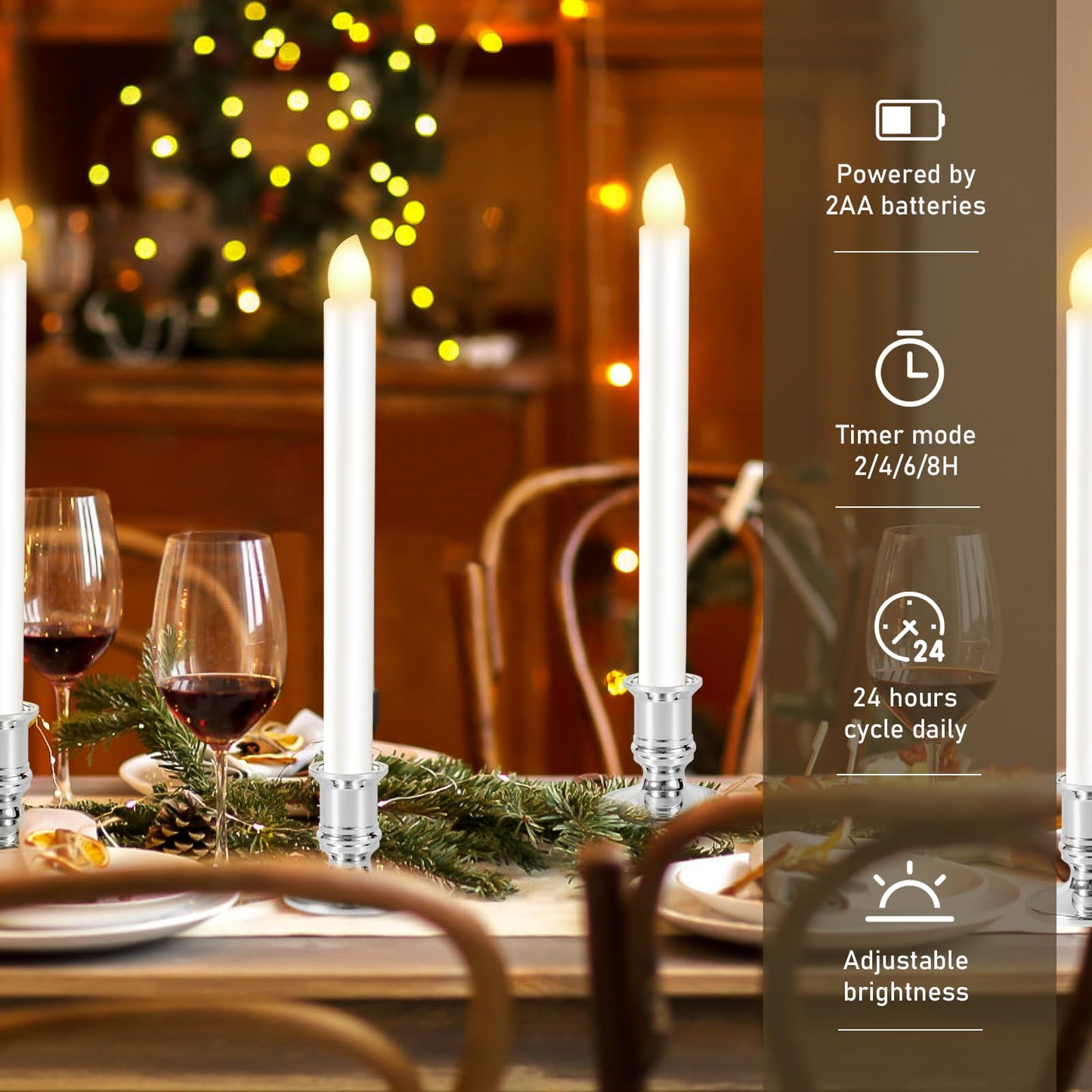 Qmioti 12 Pack Christmas Window Candles, Battery Operated Window Candles with Timer Remote, LED Window Candle with Candle Holders Suction Cups for Christmas Decorations, Silver