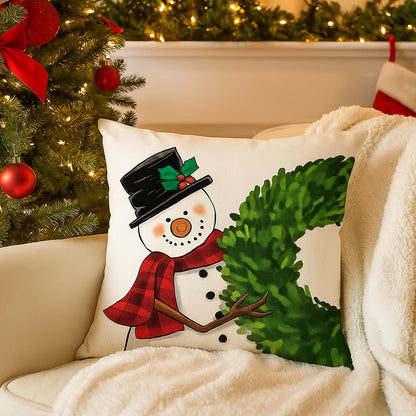 PSDWETS Christmas Pillow Covers 18x18 Inch Set of 4 Christmas Decorations Santa Claus Snowman Pillows Winter Holiday Throw Cushion Case for Couch Sofa