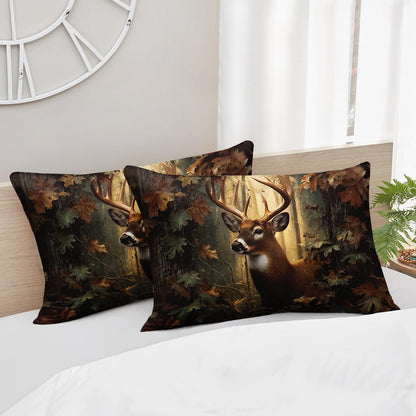 HOSIMA Deer Fitted Sheet Full for Kids,Lightweight Brown Animal Bedding for Teens Boys Room Decor,Hunting Themed Forest Deer Bedding,1 Fitted Sheet+2 Pillowcases.