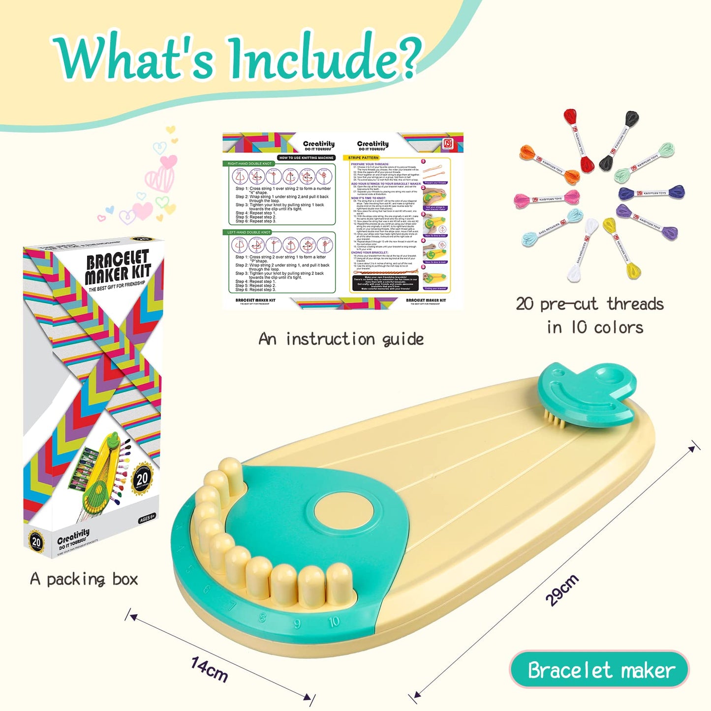 Friendship Bracelet Making kit,Arts and Crafts for Kids Ages 8-12,DIY Bracelet Making Kit with 20 Pre-Cut Threads,Birthday Gifts for Girl Ages 6 7 8 9 10 11 12 Year Old Kids Travel Activity Set