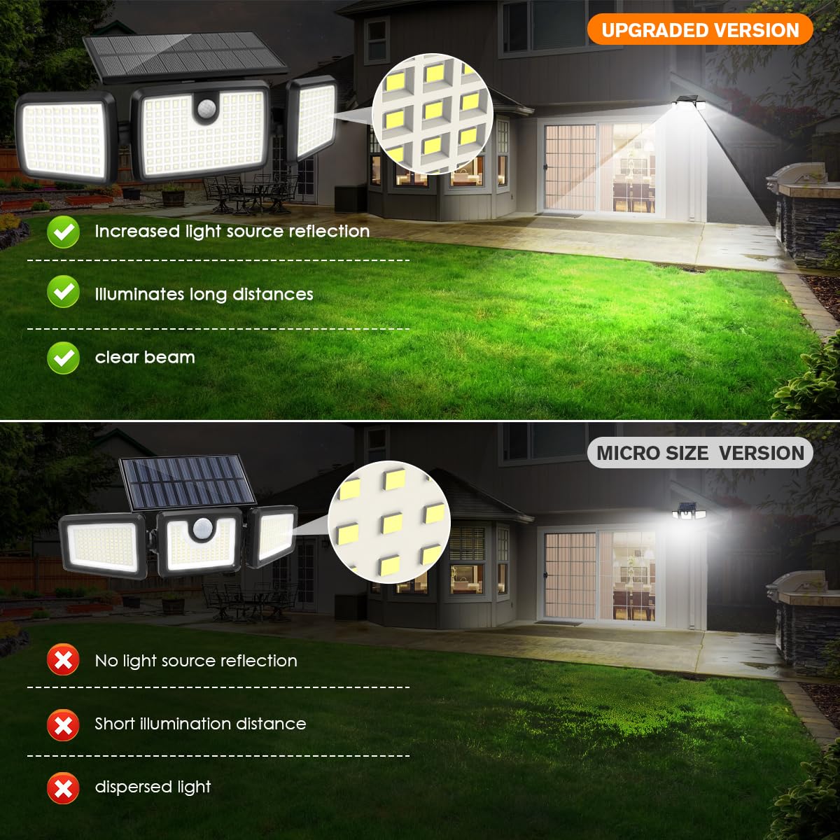 Solar Lights Outdoor, Quick Charge Solar Motion Deck Lights Outdoor for Deck with 232LEDs High Brightness, Larger Built-in Tempered Glass Panel, Sensitive PIR Motion Inductor (Remote,2 Pack)