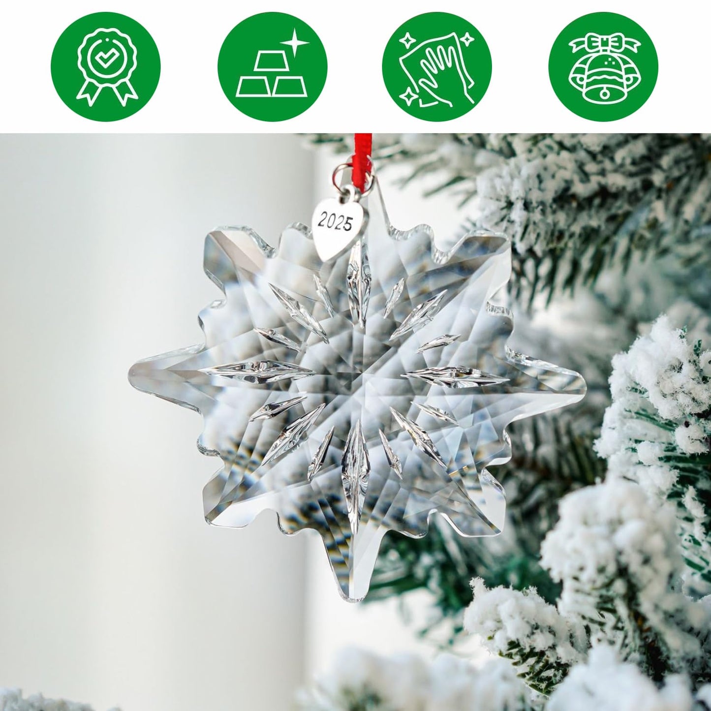 H&D HYALINE & DORA 2025 Crystal Snowflake Ornament Clear Faceted Crystal Snowflake Christmas Ornament Sun Catcher Hanging for Home Decor