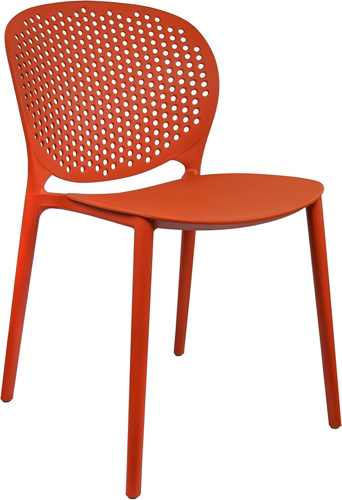 2xhome Set of 3 Patio Dining Chairs | Modern Stackable Outdoor Pool Side Chair | Weather Resistant Plastic for Yard, Porch, Balcony, Kitchen, Orange