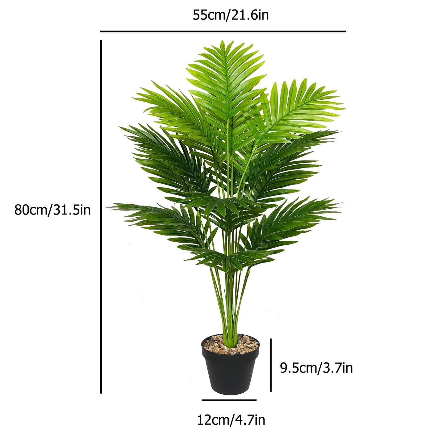 Rozwkeo Artificial Plant in Pot Fake Tree Trunks Leaves Faux Potted for Indoor Outdoor Modern Decoration Home Office Living Room Bedroom Balcony Housewarming Gift (80cm Tall Palm)