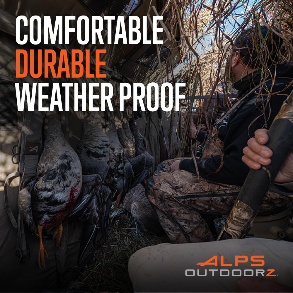 ALPS OutdoorZ Alpha Waterfowl Blind - Durable Hunting Blind in Tan, with Push Open Shooting Doors, Full-Length Side Access, Removable Gun Rests, Mesh Pockets, and Dog Doors