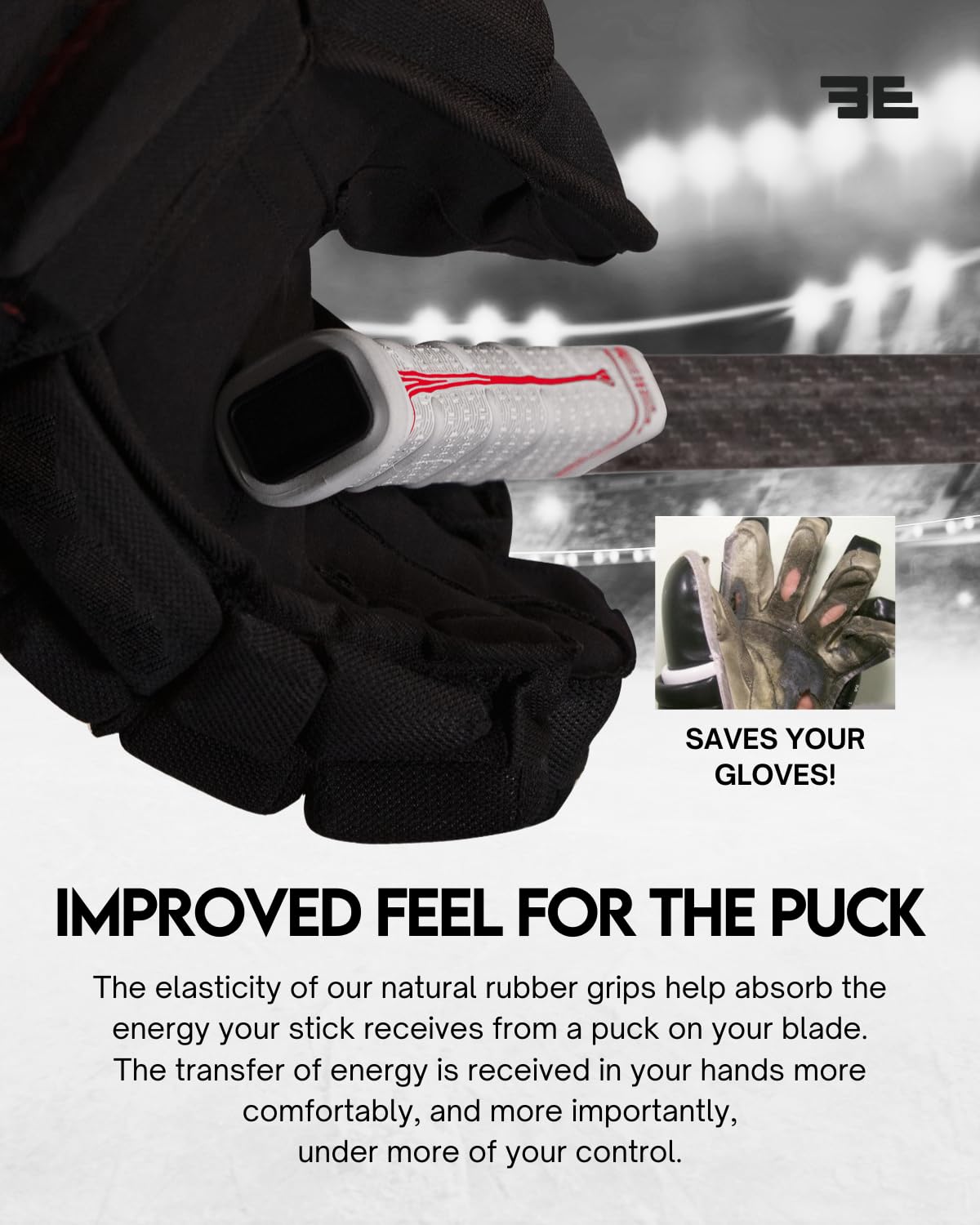 Buttendz Flux Z Hockey Stick Replacement Grip - Reusable Design, Large Knob Player Grip to Maximize Power, Accuracy and Stick Control, Fits All Stick Sizes (White/Black Drip)