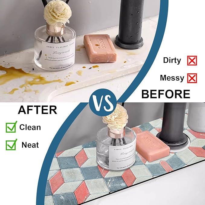 Red Gray Tile Kitchen Sink Splash Guard Faucet Mat Red White Diamond Super