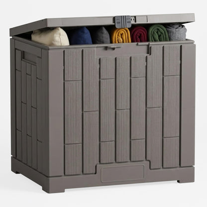 Outdoor Storage Box, 30 Gallon Resin Waterproof Deck Box, Lockable, Built-in Handle, Outside Storage Container for Patio, Garden and Garage