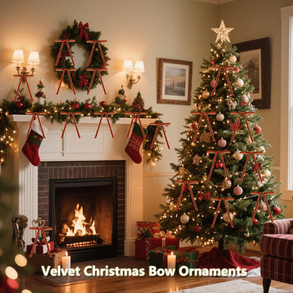 26 Pcs Velvet Christmas Tree Bows Ornaments, 5x7 Inch, 3/8" Wide, Craft Ribbon Bows for Garland Wreath Indoor Outdoor Xmas Decorations, Camel