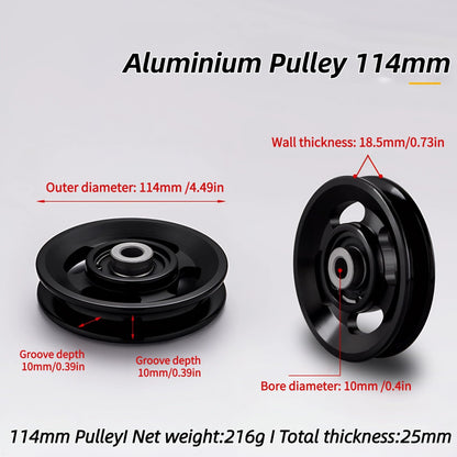 Gueiddi Aluminum Pulley for Home Gym, Load Capacity Sealed Bearing Pulley System, Quiet & Smooth Replacement Gym Pulley Wheel for Cable Machine, LAT Pulldown, Weight Equipment (1, Black, 114-115mm)