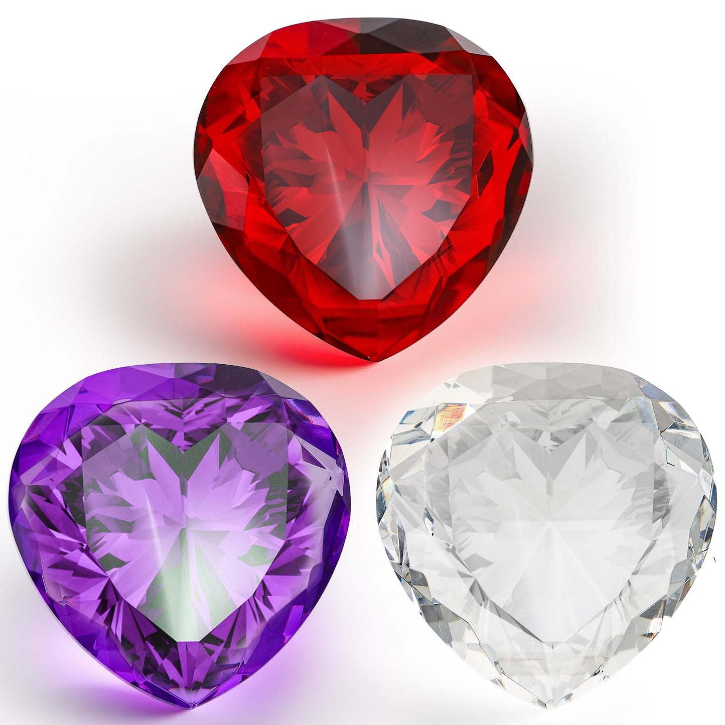 Jucoan 3 Pack Crystal Glass Diamond Paperweight, 80mm/3.15 Inch Glass Heart Paperweight for Wedding Bridal Shower Party Centerpieces Decor, Mother's Day Gift