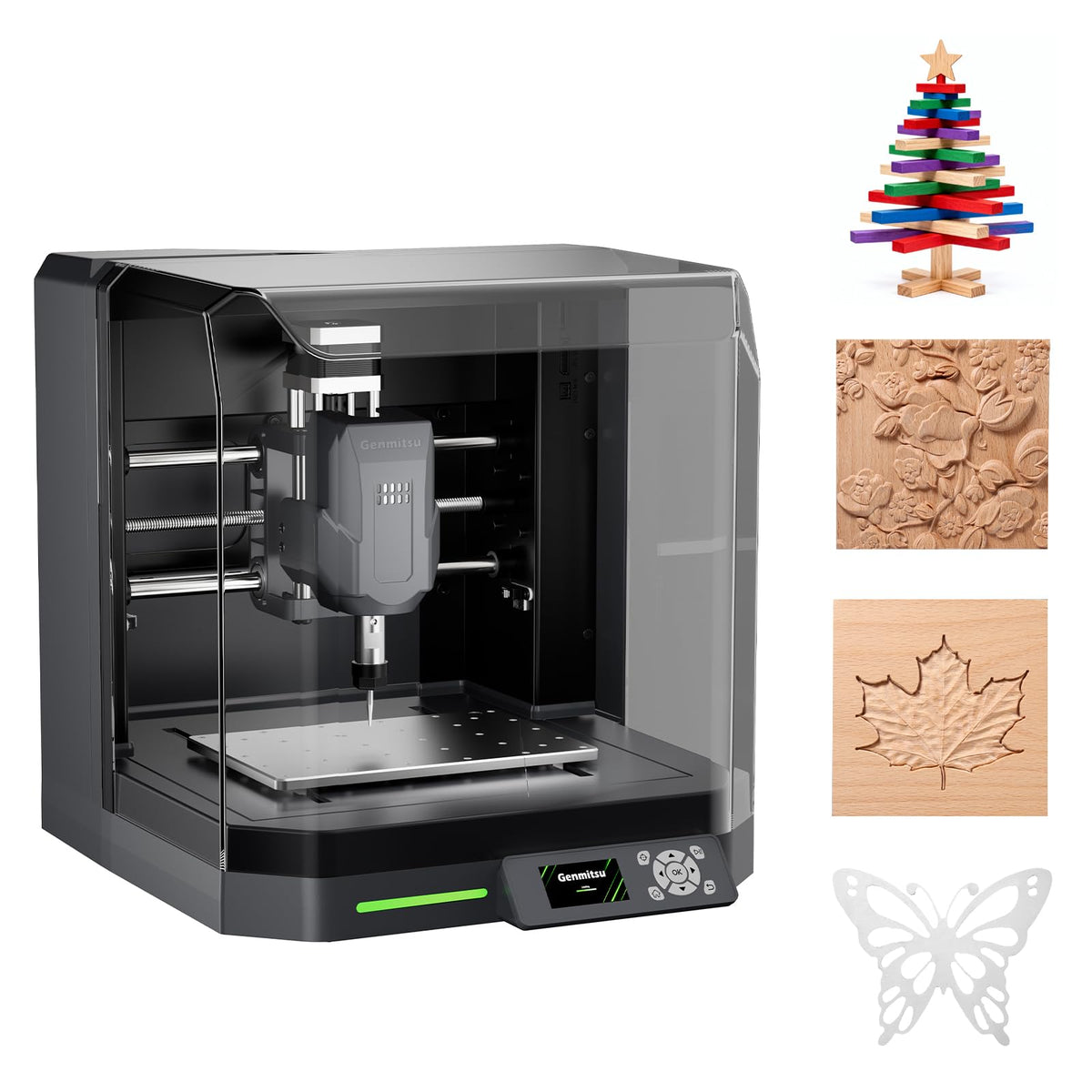Genmitsu Cubiko CNC Router Machine with Enclosure, PCB Milling Machine, Smart Desktop CNC with Auto Z-Probing, WiFi & APP Supported, Great for Polishing, Drawing, Woodworking