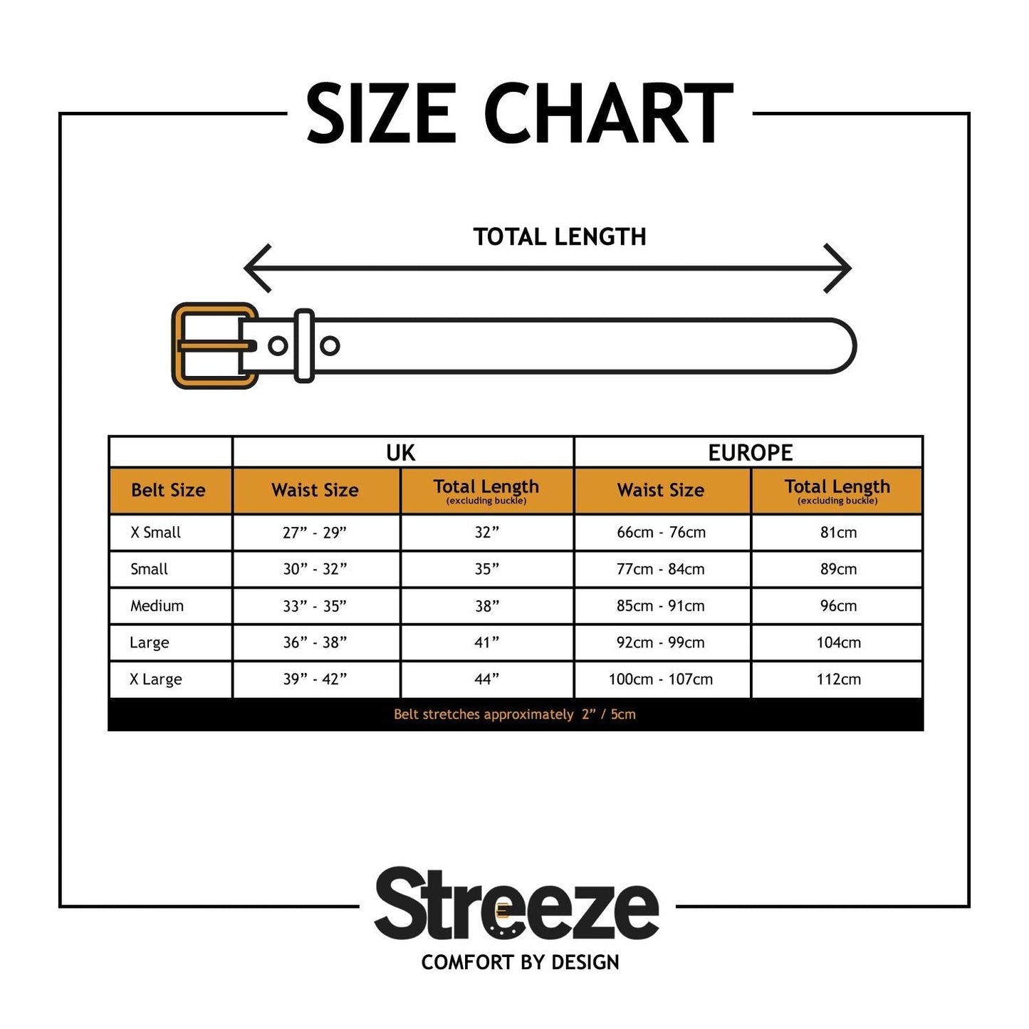 Streeze Ladies Stretch Belts - 5 Sizes Elasticated Woven Braided Fabric. 1 inch Wide with Gold Buckle (X Large, Black)