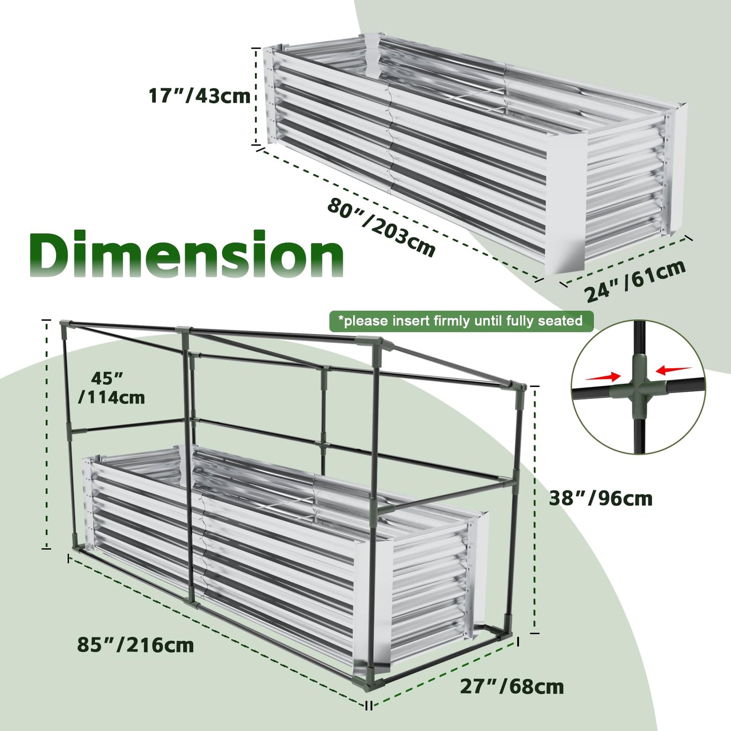 HEAHOLD Galvanized Raised Garden Bed with Greenhouse Cover – 17" Tall Metal Planter Box for Vegetables, Herbs, Flowers, Raised Garden Beds Outdoor with Green Cover for Patio, Balcony, Backyard