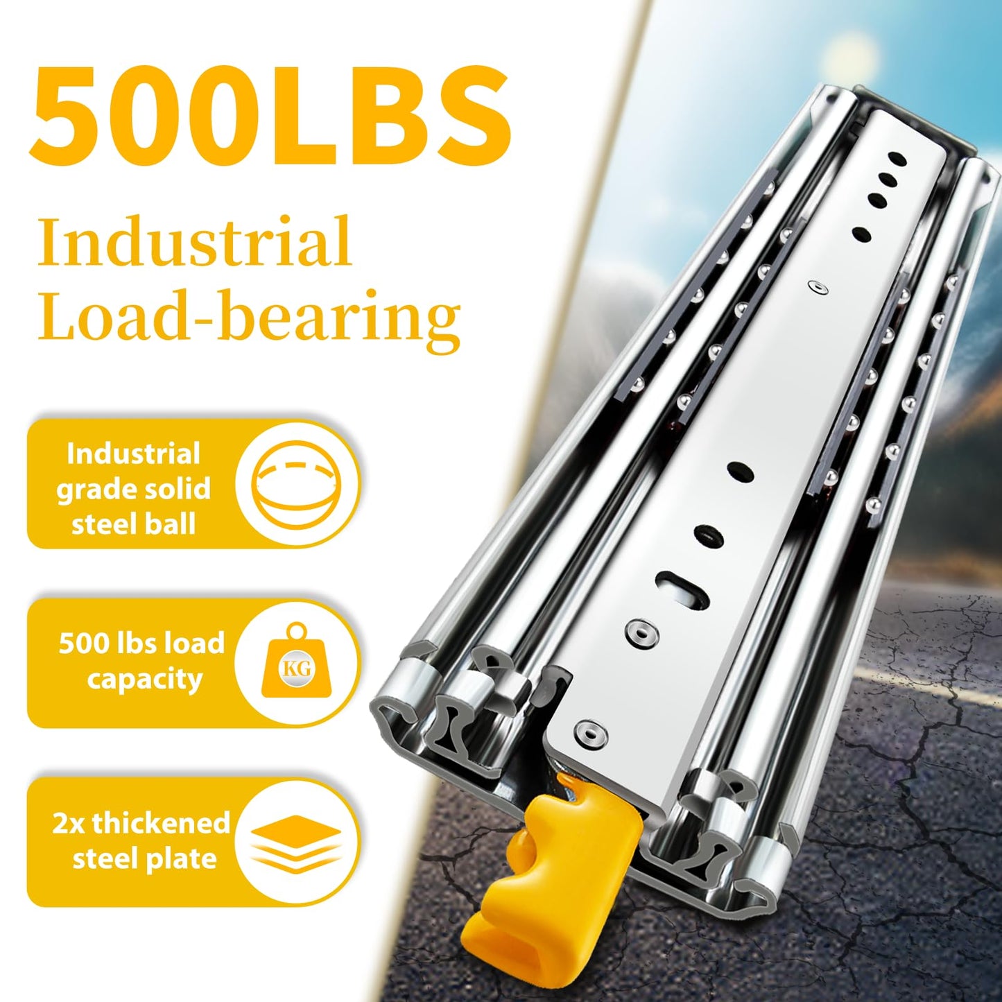 Heavy Duty Locking Drawer Slides Full Extension Runners with Lock 12 14 16 18 20 22 24 26 28 30 32 34 36 38 40 44 48 52 56 60 Inch Side Mount Rails for Drawer Capacity 500lb 1 Pair