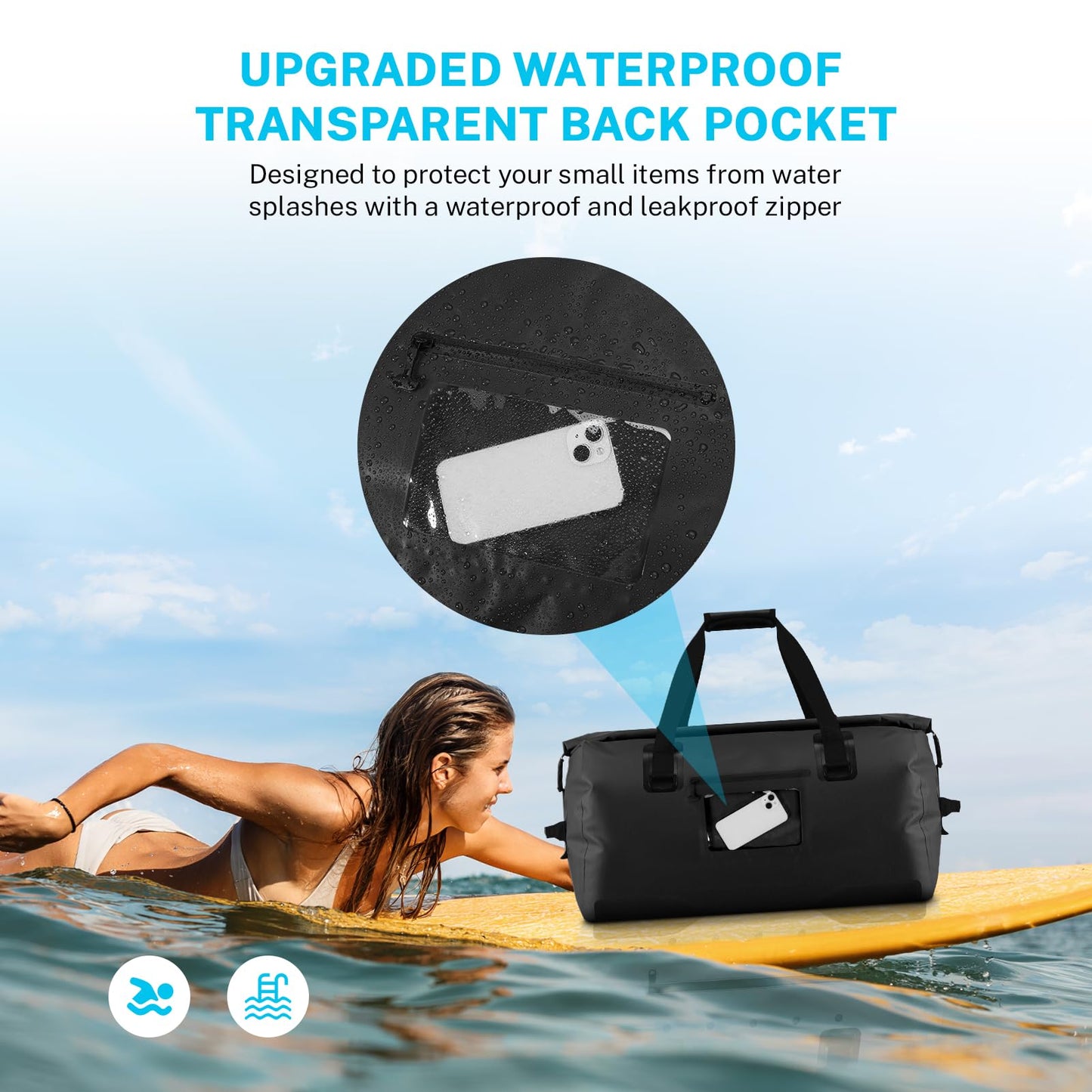 Gonex 80L Extra Large Waterproof Duffle Travel Dry Duffel Bag Heavy Duty Bag with Durable Straps & Handles for Kayaking Paddleboarding Boating Rafting Fishing Black