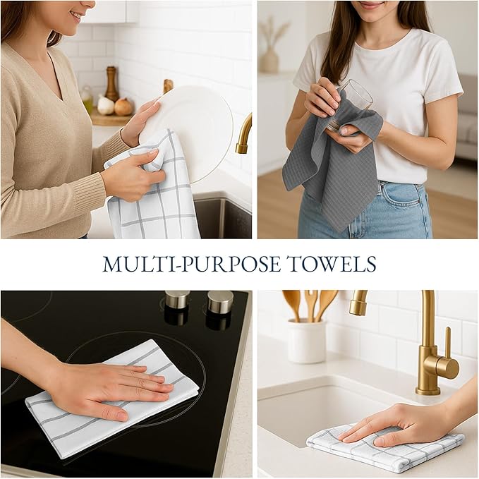 LANE LINEN Cotton Kitchen Towels and Dish Cloths Set, Quick-Drying Dish Towel