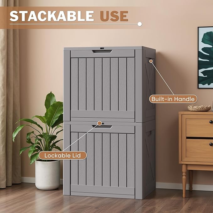 Patiowell 43 Gallon Resin Deck Box, Outdoor Storage Box for Patio Furniture, Deliveries, Pool Supplies,Waterproof and Lockable (Grey)