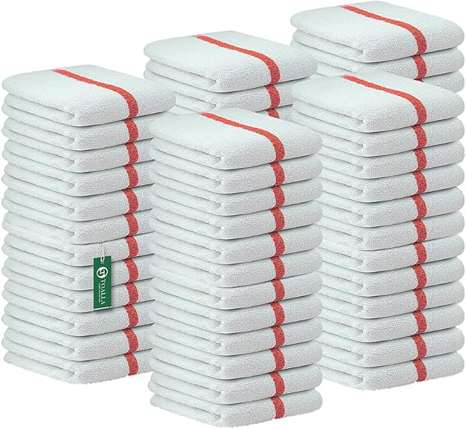 Bar Mop Red Stripe 10 lbs 16x19 Pack of 60, 100% Cotton Double Stitched Route