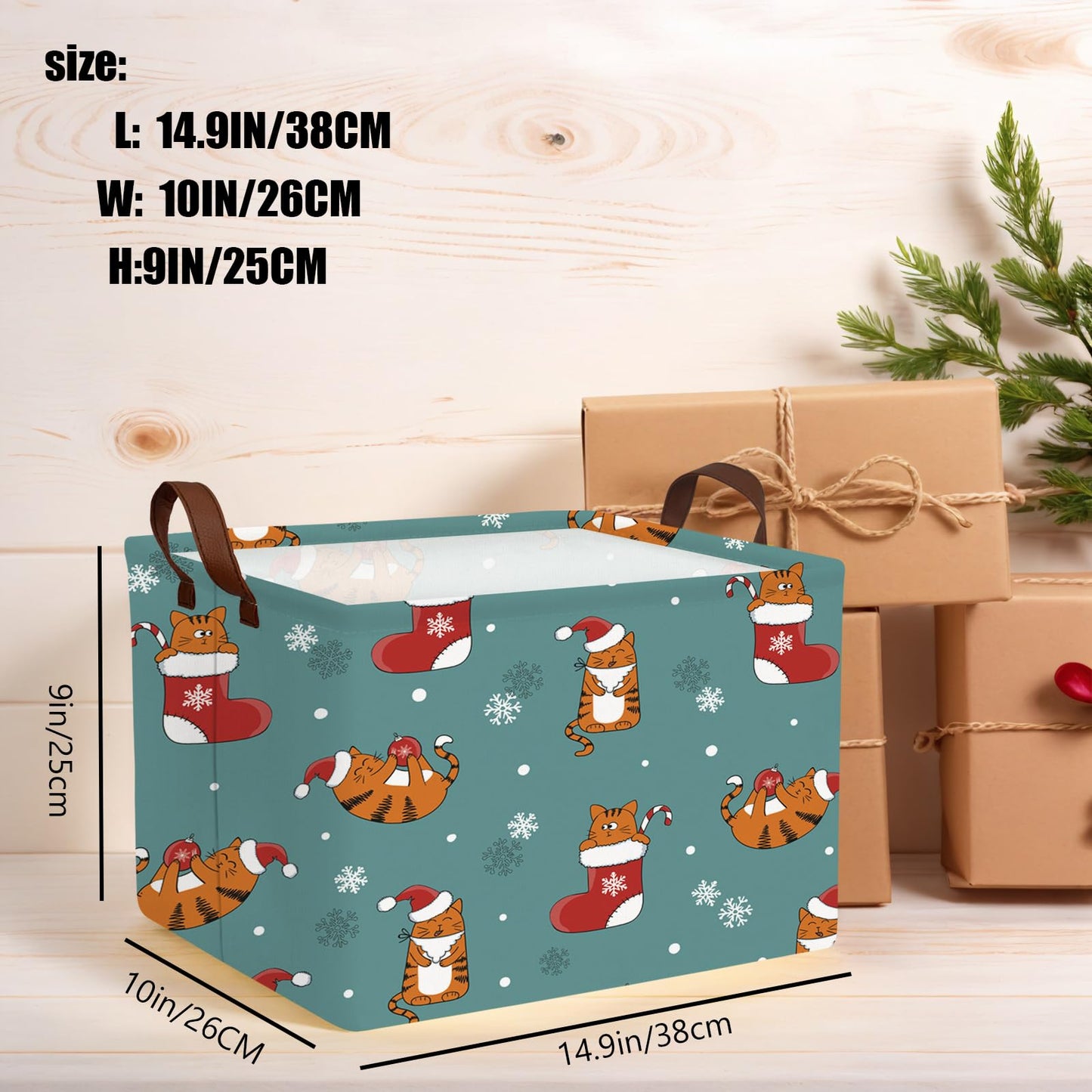 NIETEIN Large Kids Christmas Holiday Gift Empty Baskets Collapsible Families Holiday Storage Bin with Handle (Cat Socks Snowflake)