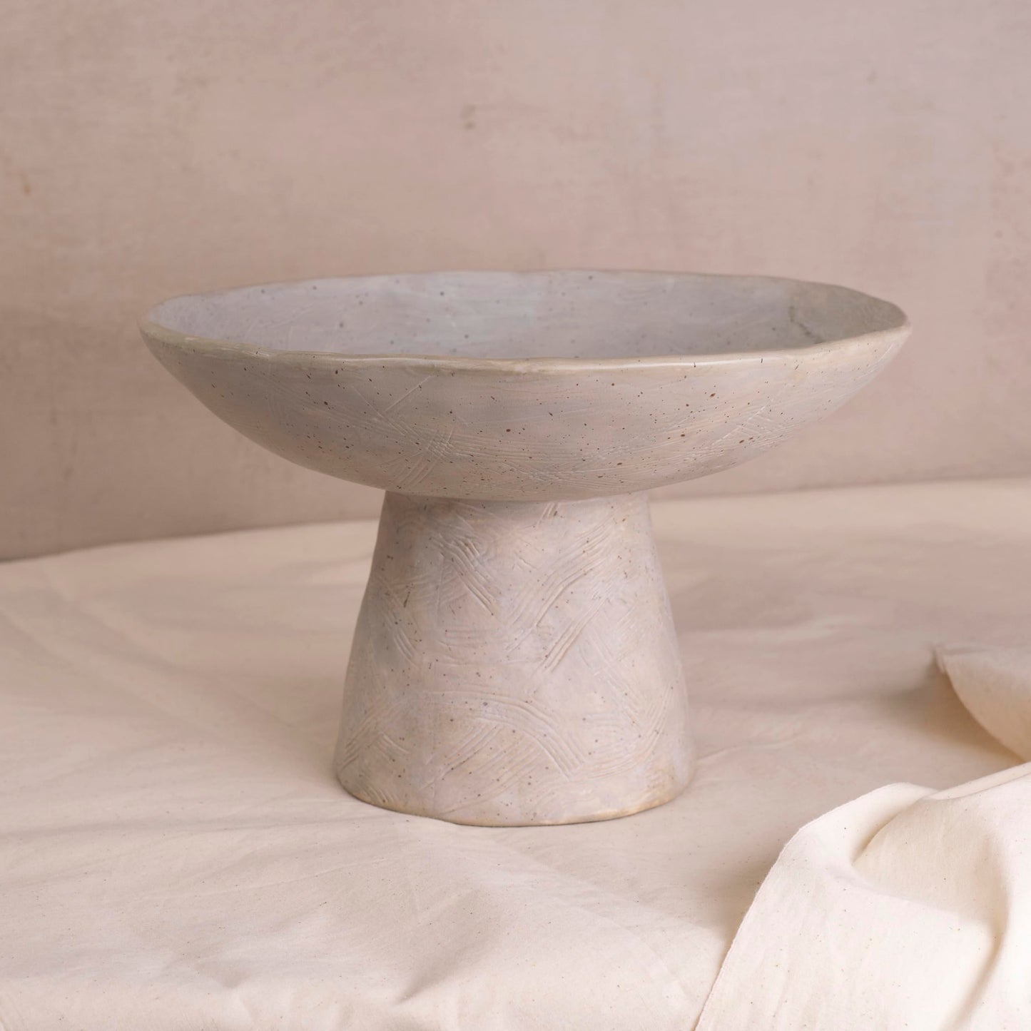 Shelf & Nook Ceramic Pedestal Bowl – Large Decorative Footed Bowl for Fruit, Keys, Entryway Table, Kitchen Island Centerpiece – Off-White Matte Stoneware, Modern French Farmhouse Decor