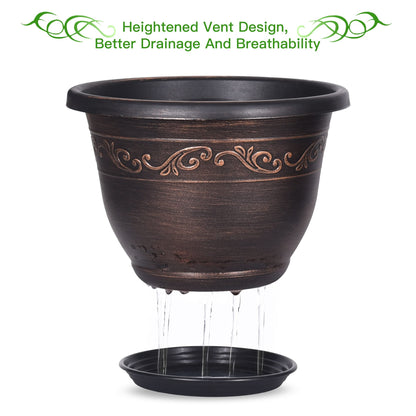 20cm-Plastic-Plant-Flower-Planters Indoor Outdoor, 6 Packs Lightweight Flower Pot With Drainage Hole & Saucer, Retro Antique Imitation Decorative Garden Pots For Houseplants