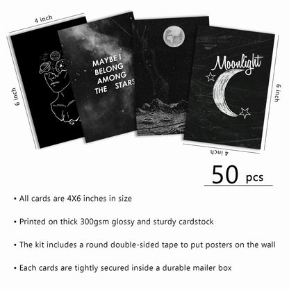 wall67 Astronomy Wall Collage Kit Aesthetic Pictures, Moon Stars Photo Collage Kit Dorm Room Decor for Teen Boy Girl, Moonlight Aesthetic Room Decor Photo Collection for Bedroom (50pcs 4x6 inch)