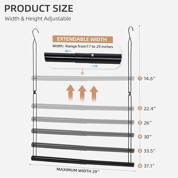 STORAGE MANIAC Hanging Closet Rod, Adjustable Width and Height Closet Hanging