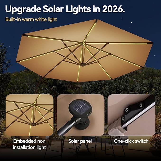 Aoxun 11 FT Cantilever Umbrella with Base Included, Patio Large Aluminum Offset Umbrella Windproof with 360°Rotation, Heavy Duty Frame for Outdoor, Pool, Deck and Garden