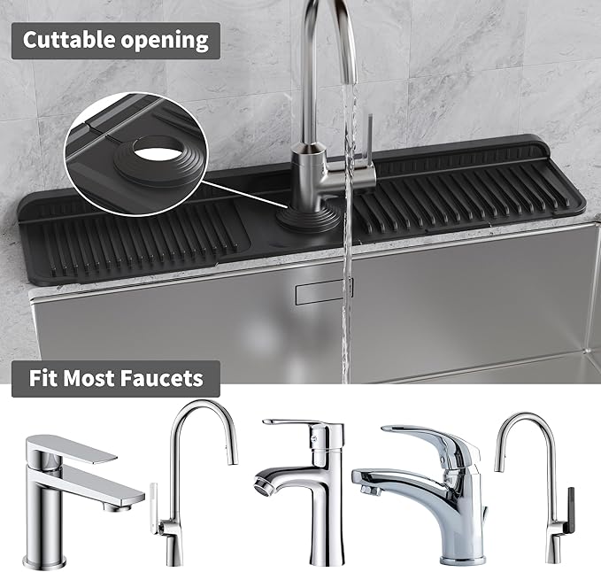 WAFT YEARN 24X5 Inch Silicone Durable Faucet Mat Kitchen Sink Splash Guard