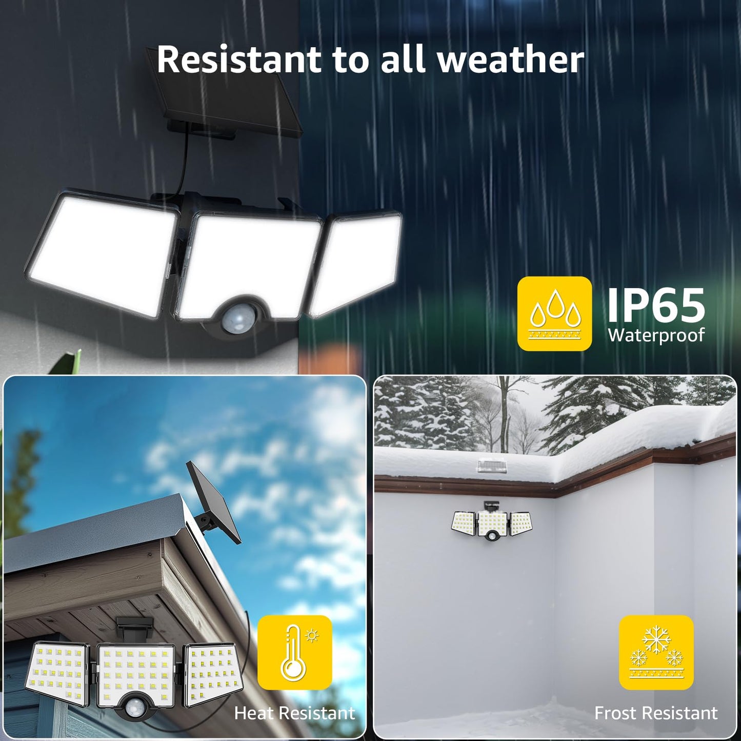 Lepro Solar Security Lights Outdoor Motion Sensor, 1200LM Solar Flood Lights with Separate Solar Panel, IP65 Waterproof, Adjustable 3Heads, Pir Wall Lights for Yard Garage Pathway