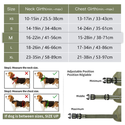 HEELE Dog Harness, Reflective Dog Harness, with Padded Handle Control, 2 Metal Rings, Harness for Small Medium and Large Dogs, Army Green, M
