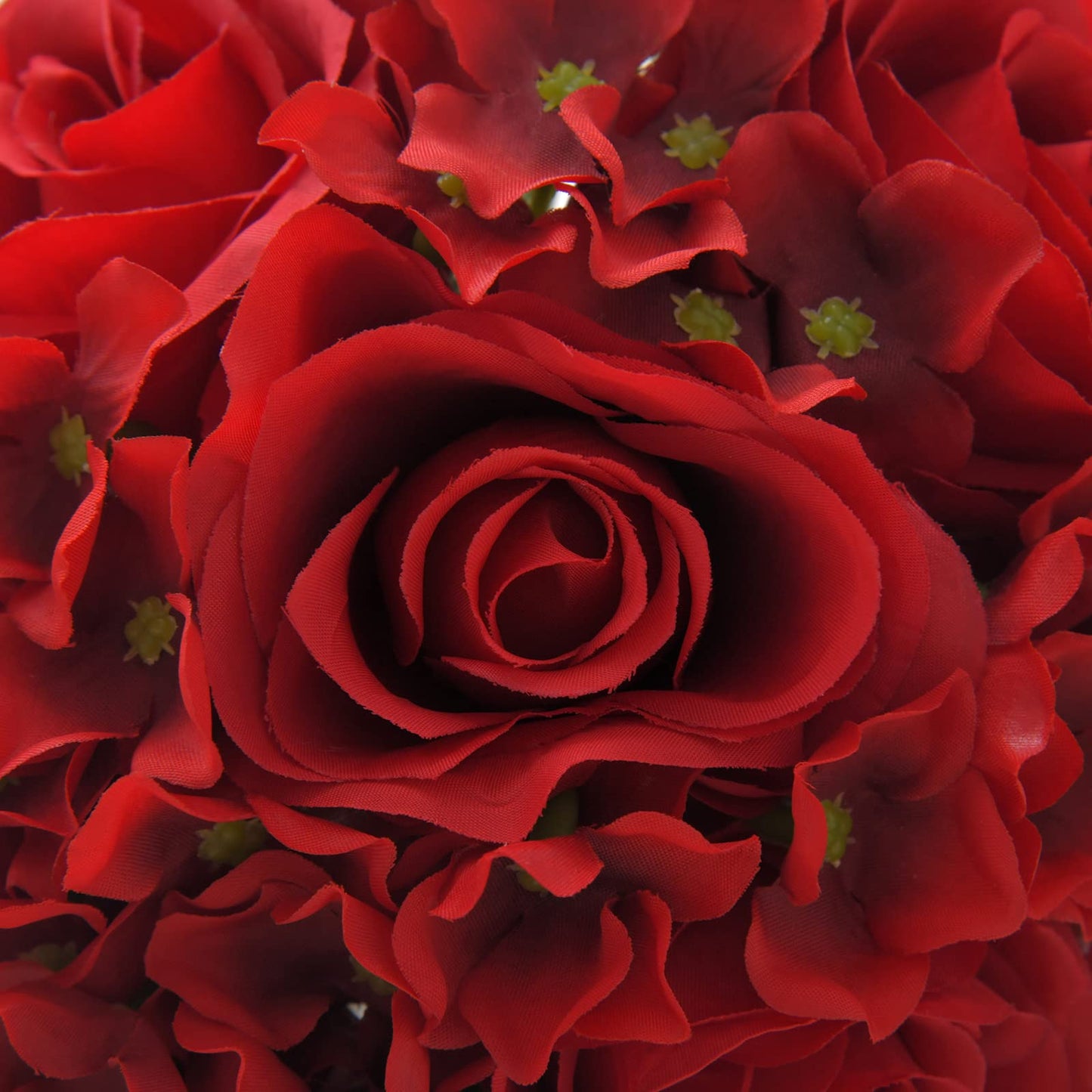 Fule Artificial Silk Rose Flower Centerpiece Arrangement in Glass Vase with LED Light for Home Wedding Decoration (Red)