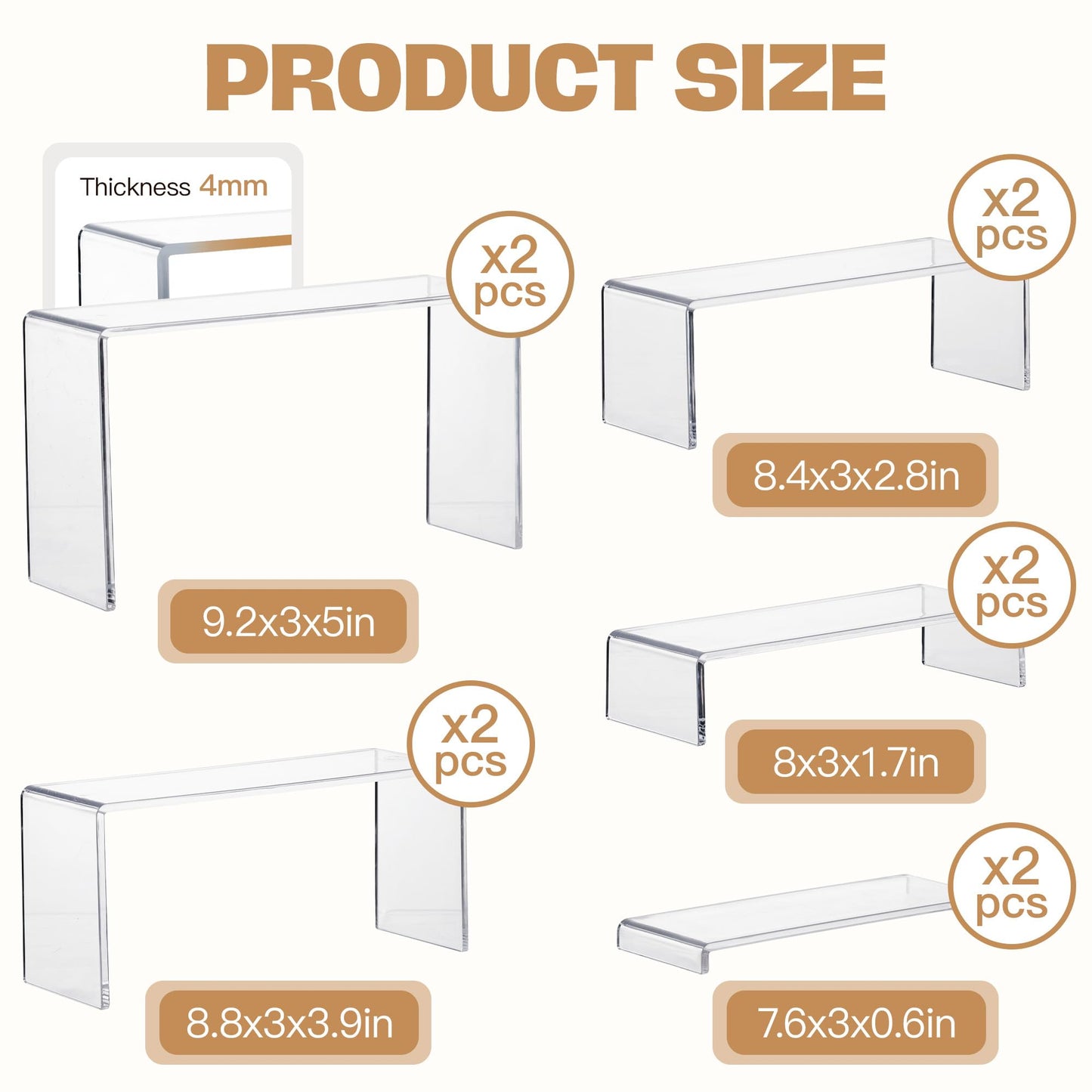 Goabroa 2 Sets 10 Pcs Acrylic Display Risers, Clear Rectangular (7"-8"-9" L) Risers Display Stands, Acrylic Stands for Jewelry, Cupcake, Perfume, Figures