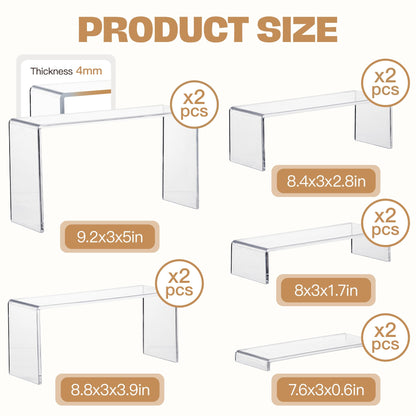 Goabroa 2 Sets 10 Pcs Acrylic Display Risers, Clear Rectangular (7"-8"-9" L) Risers Display Stands, Acrylic Stands for Jewelry, Cupcake, Perfume, Figures