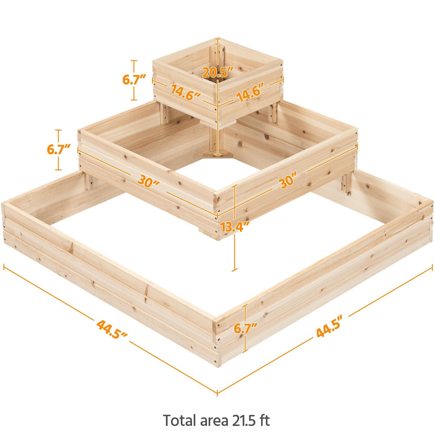 Yaheetech 3 Tier Wooden Raised Garden Bed 44.5'' L×44.5″ W×20.5″ H, Horticulture Open-Bottom Planter Raised Garden Bed for Flowers/Herbs/Vegetables Planter Flower Box