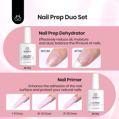 Beetles Gel Nail Kit Short Almond with Nail Dehydrator and Primer, 576Pcs Half Matte Etch-X Gel Nail Tips Solid Nail Glue Mini Nail Lamp Acrylic Nail Tips Easy DIY Nail Extension Set Gift for Women