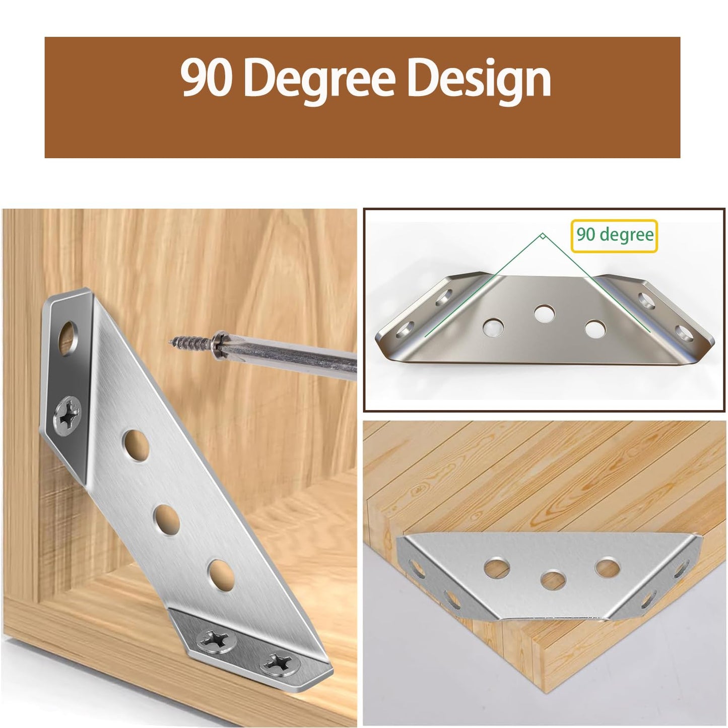 20-Pack Heavy Duty Stainless Steel L Brackets for Wood - 90° Corner Braces with Screws Included, for Furniture, Shelves, Cabinets & DIY Projects