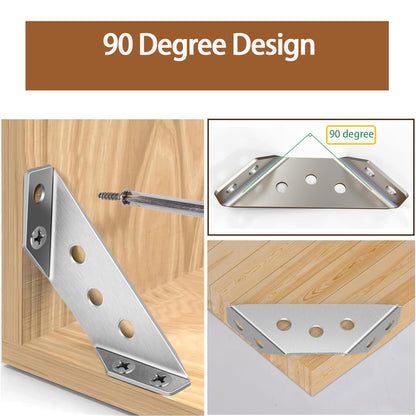 20-Pack Heavy Duty Stainless Steel L Brackets for Wood - 90° Corner Braces with Screws Included, for Furniture, Shelves, Cabinets & DIY Projects