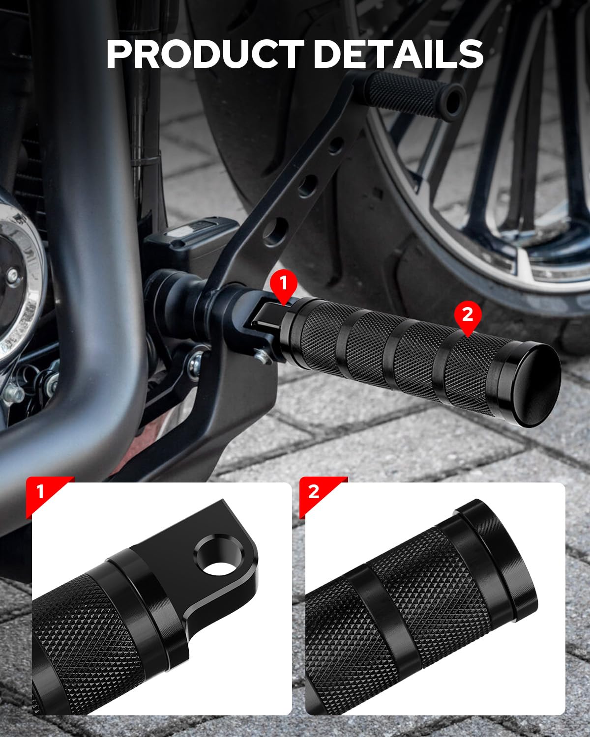 Benlari Motorcycle Foot Pegs, CNC Aluminum Mounting Footpegs, Footpegs Footrest Passenger Pedals 10MM Compatible for Harley Sportster, Dyna, Road King, Black