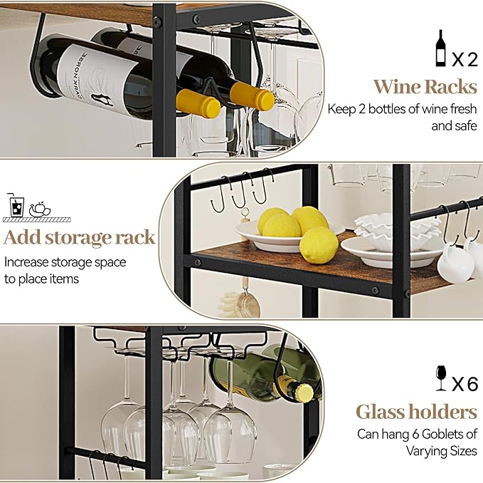 Bar Cart for The Home, 3 Tier Kitchen Carts
