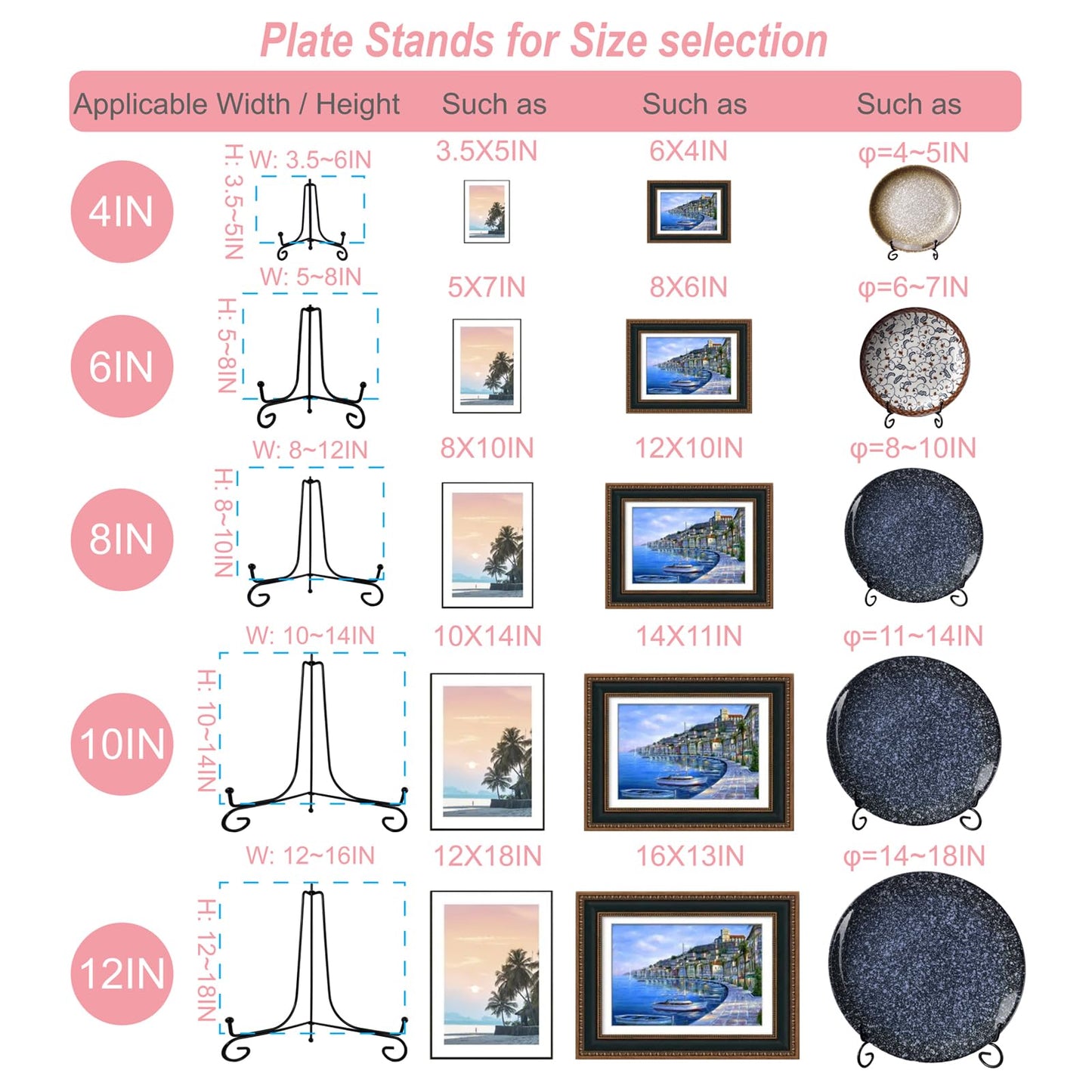 HENABLE 2PCS Premium Black Iron Plate Stands for Display 12 Inch, Decorative Solid Metal Plate Holders for Displaying, Mini Easel, Frame, Book, Card, Plaque, Bowl, Picture Stands for Display
