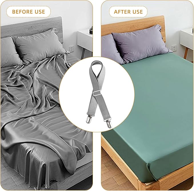 4Pcs Adjustable Bed Sheet Straps Clips, Elastic Mattress Sheet Fasteners Holder