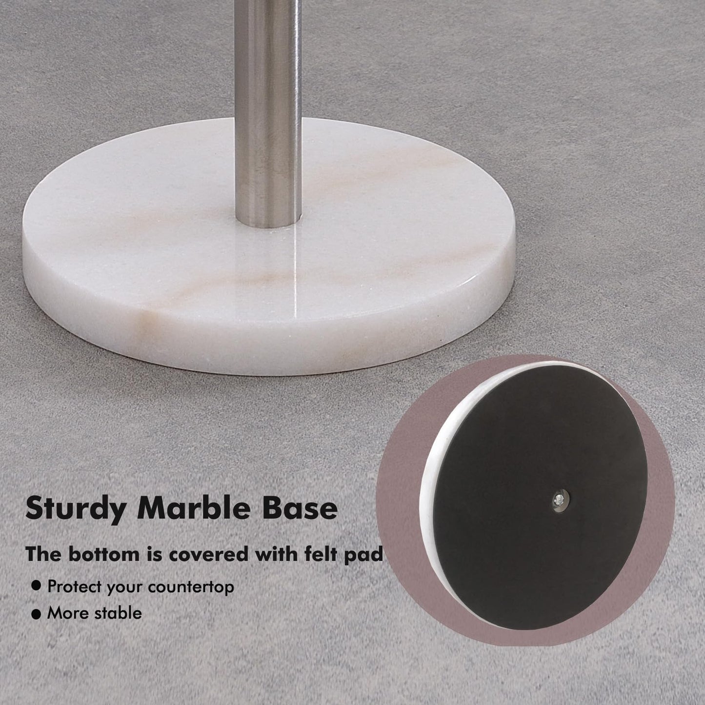 Exilon Paper Towel Holder Countertop with Heavy Marble Base, Standing Paper Towel Roll Holder for Kitchen Bathroom, with Weighted Base for One-Handed Operation