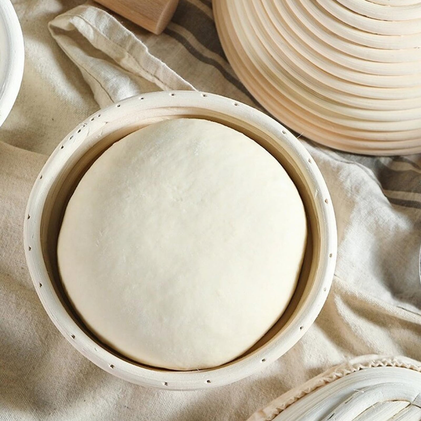Dimpola Banneton Bread Proofing Basket - 9 inch Banneton Basket Set of 2 Sourdough Proofing Basket Round Proofing Bowls Handmade Rattan Baskets and Liners