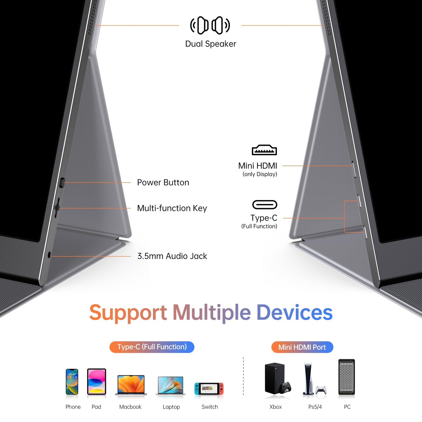 15.6inch Portable Monitor,1080P USB-C HDMI Second External Monitor for Laptop,PC,Mac Phone,PS,Xbox,Swich,IPS Ultra-Thin Zero Frame Gaming Display/Premium Smart Cover