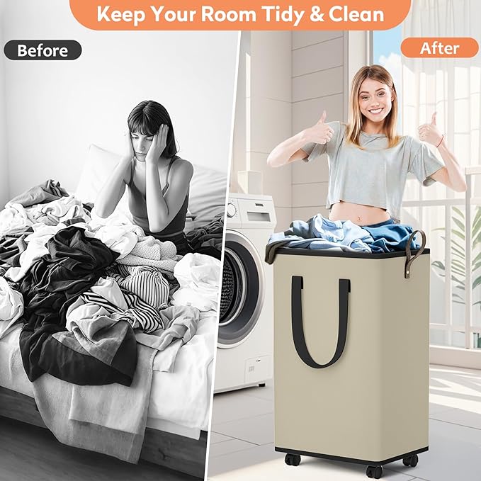 Laundry Basket with Wheels, Collapsible Laundry Baskets, Laundry Hamper with