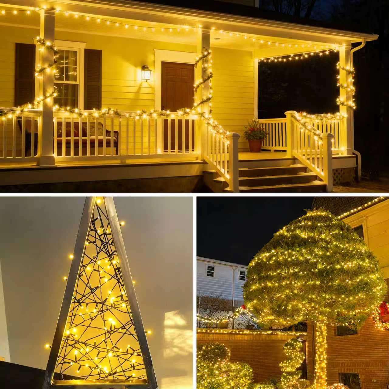 QITONG 500LED Warm White String Lights, 165ft Christmas Lights Outdoor Waterproof with Plug in, Green Wire Twinkle Tree Lights Indoor with 8 Modes