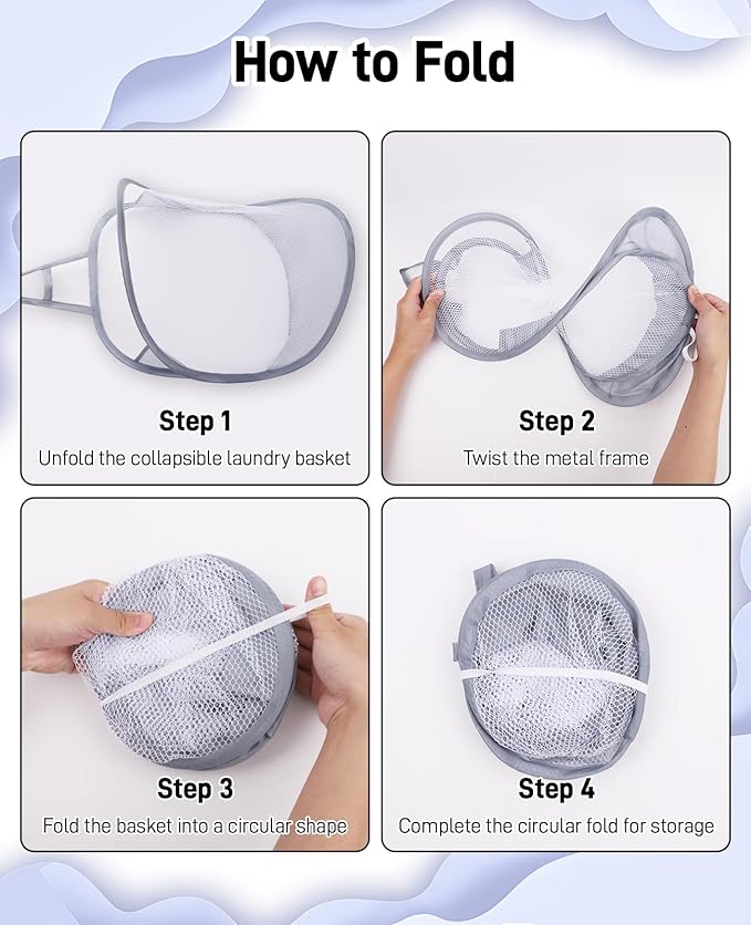 3 Pack Small Hanging Laundry Bag, Foldable Mini Mesh Laundry Hamper Basket