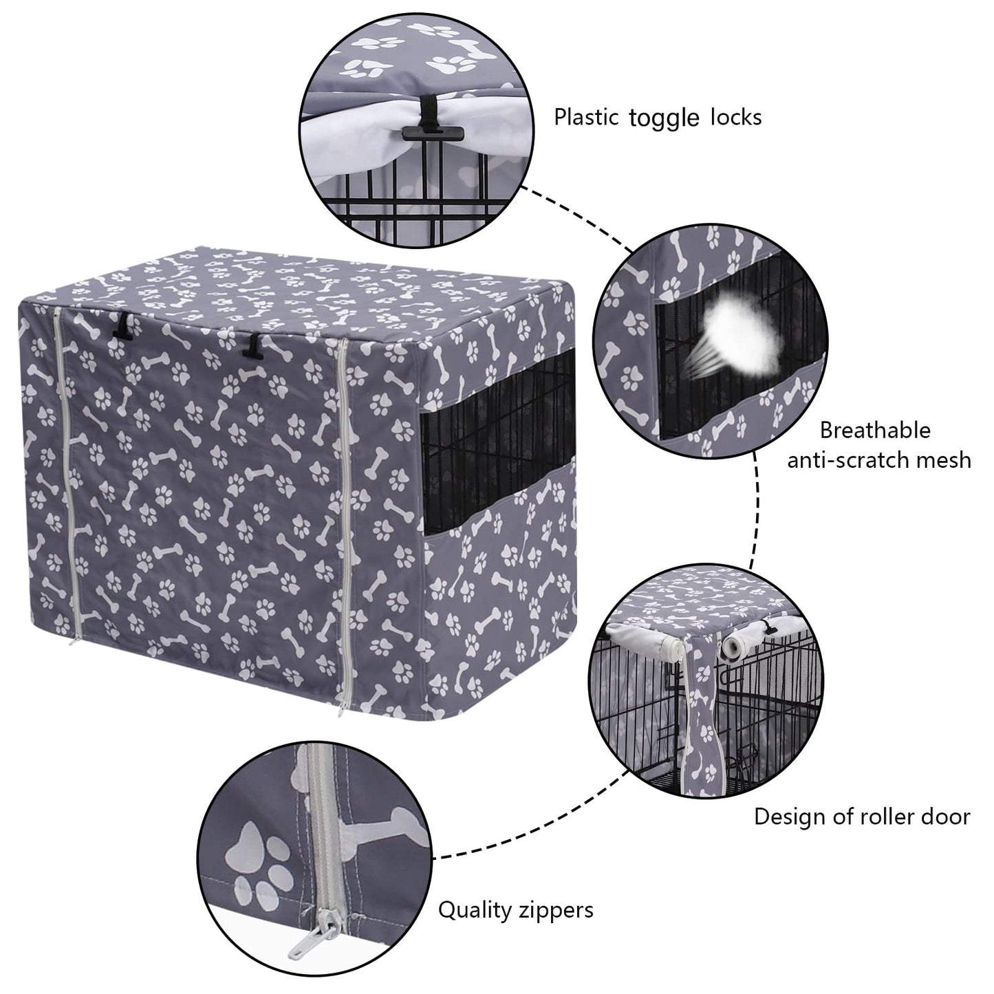 Dog Crate Cover Durable Polyester Pet Kennel Cover Universal Fit for Wire Dog Crate - Fits Most 42 inch Dog Crates - Cover only-Sky Gray-42